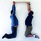 Two people hanging from a heavy duty X-Tenda shelf. <br />
A combined weight of in excess of 220kg or 540lbs.